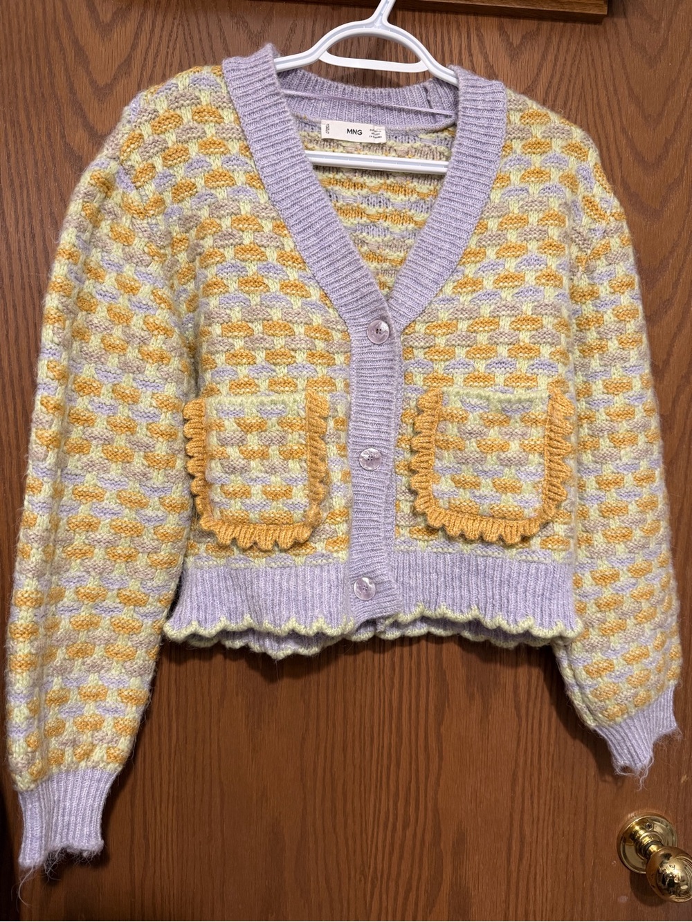 Mango Pastel Lavender & Yellow Cropped Cardigan